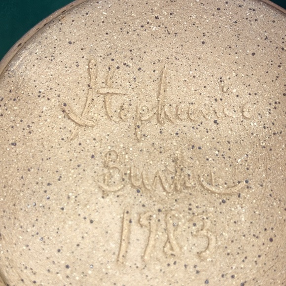 POTTERY artisan made signed mug, tan & blues, 1 cup, fancy handle $20 - Picture 7 of 9